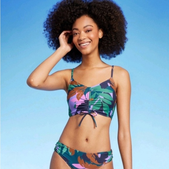 Shade & Shore Other - Bikini set- Leaf Print Bikini Set - Green, Purple, Brown- low rise bottom